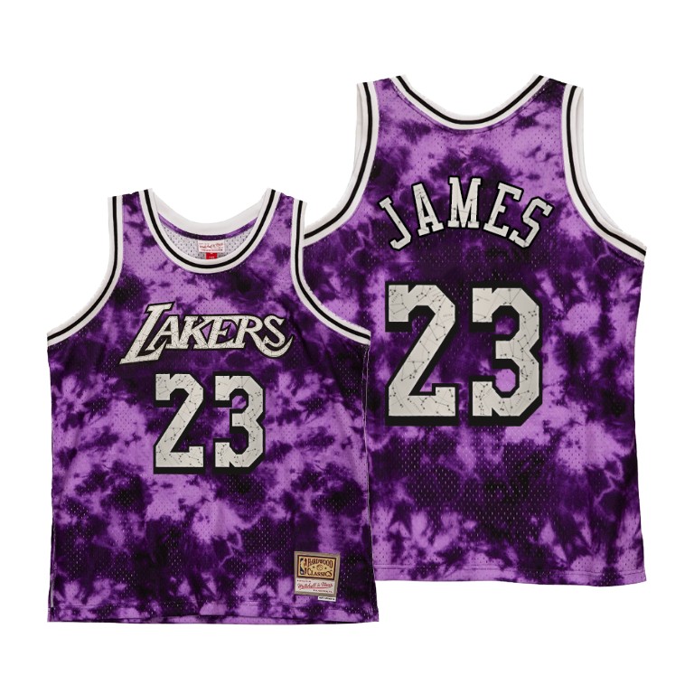 Men's Los Angeles Lakers LeBron James #23 NBA Galaxy Constellation Hardwood Classics Purple Basketball Jersey NSU5583DS